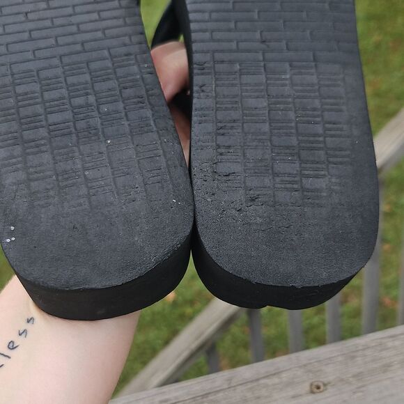 Tory Burch Logo Flip Flops Black Brown Camo Print Sandals Women’s ~Sz 9.5 - Picture 7 of 10